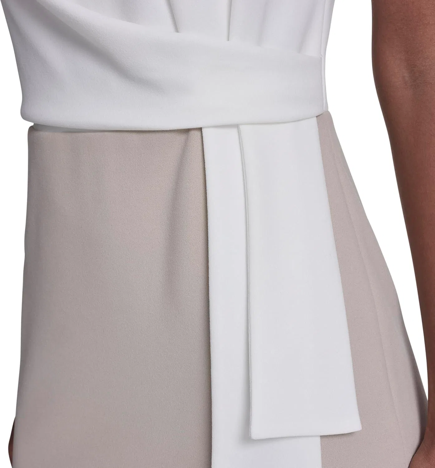 Женское мини-платье футляр с воротником-лодочкой и складками Tommy Hilfiger, Ivory / Khaki — фото 4