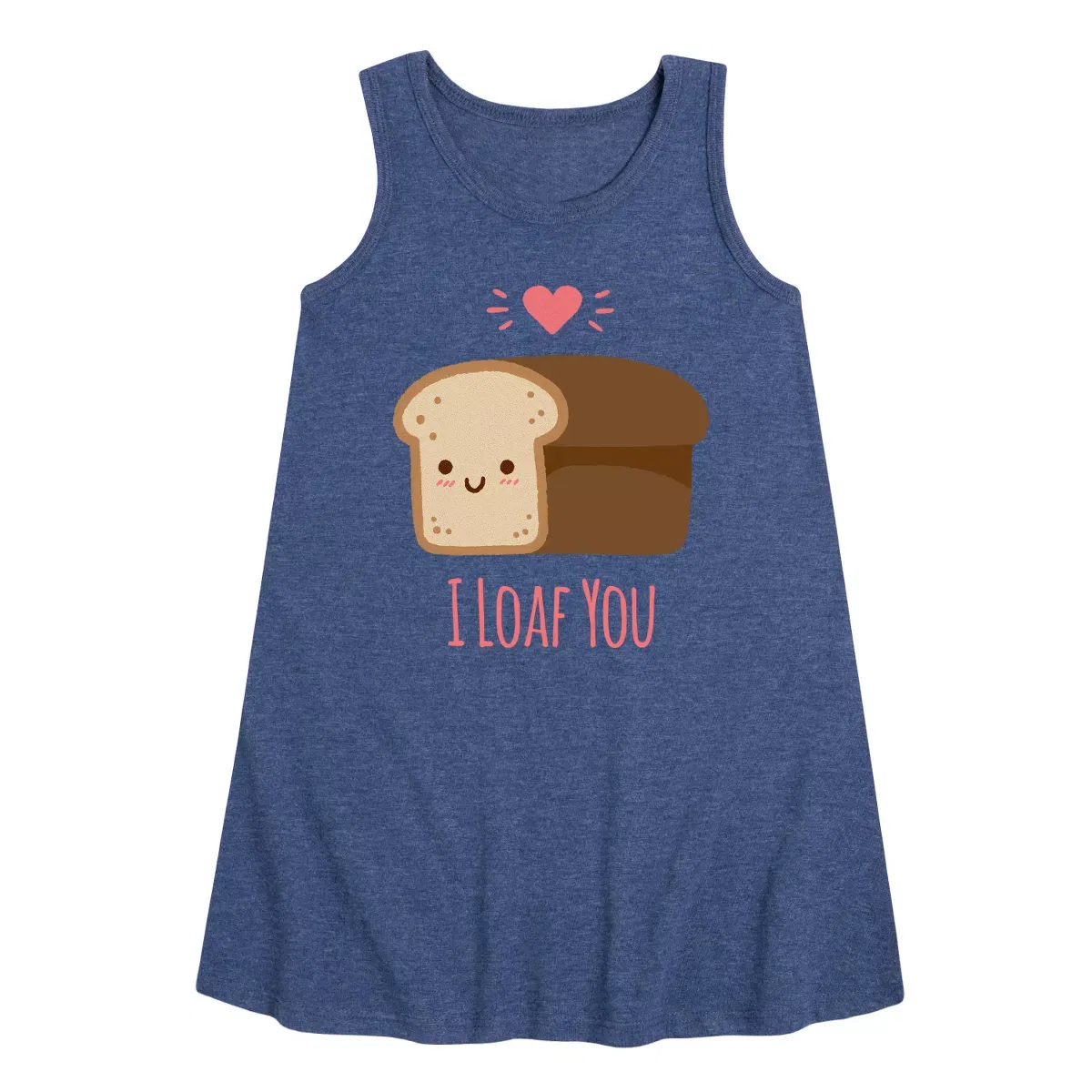 Детское платье-трапеция с принтом I Loaf You Bread Instant Message, Heather Navy