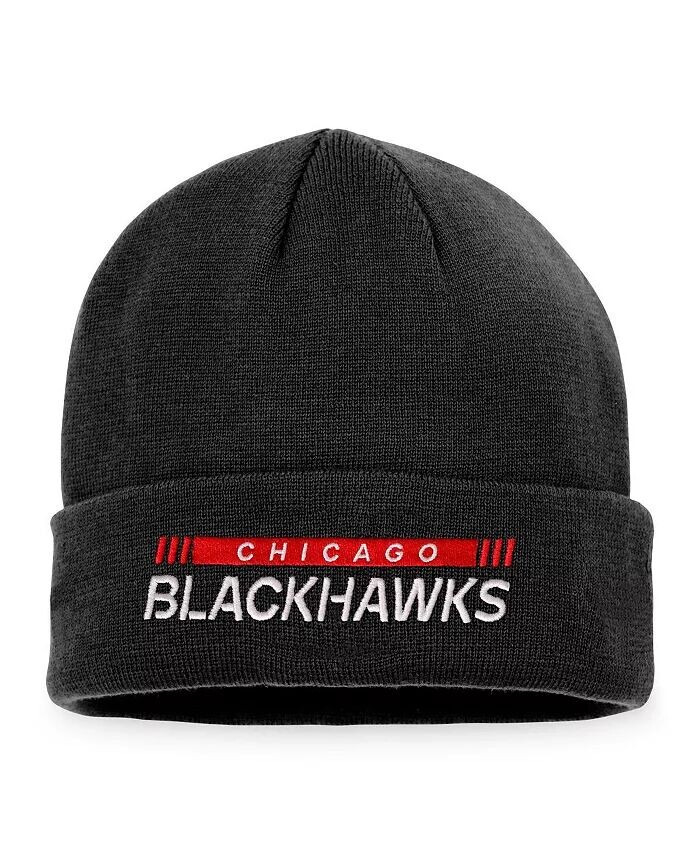 

Черная мужская вязаная шапка Chicago Blackhawks Authentic Pro Rink с манжетами Fanatics