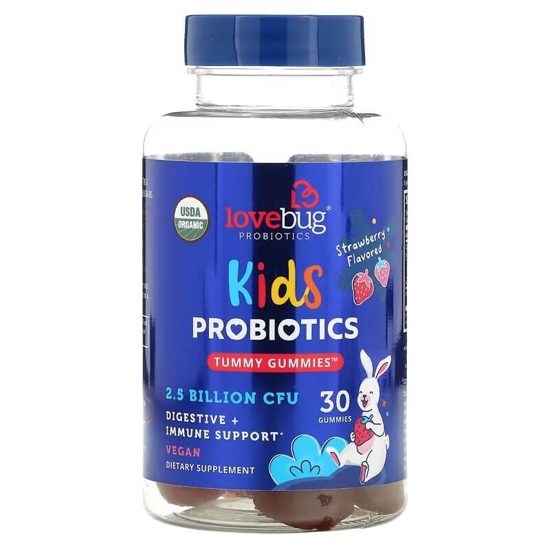 Детские пробиотики для живота со вкусом клубники LoveBug Probiotics 2,5 миллиарда КОЕ, 30 конфет - фото