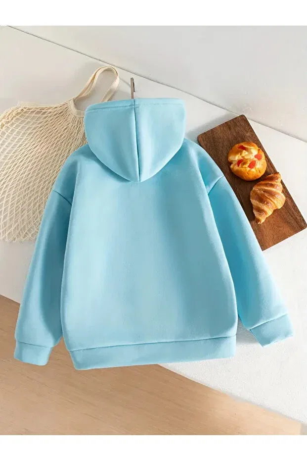 Детские свитшот для девочек с принтом Girl'S hooded baby blue hibiscus flower printed sweatshirt Morning Kids, Blue — фото 3