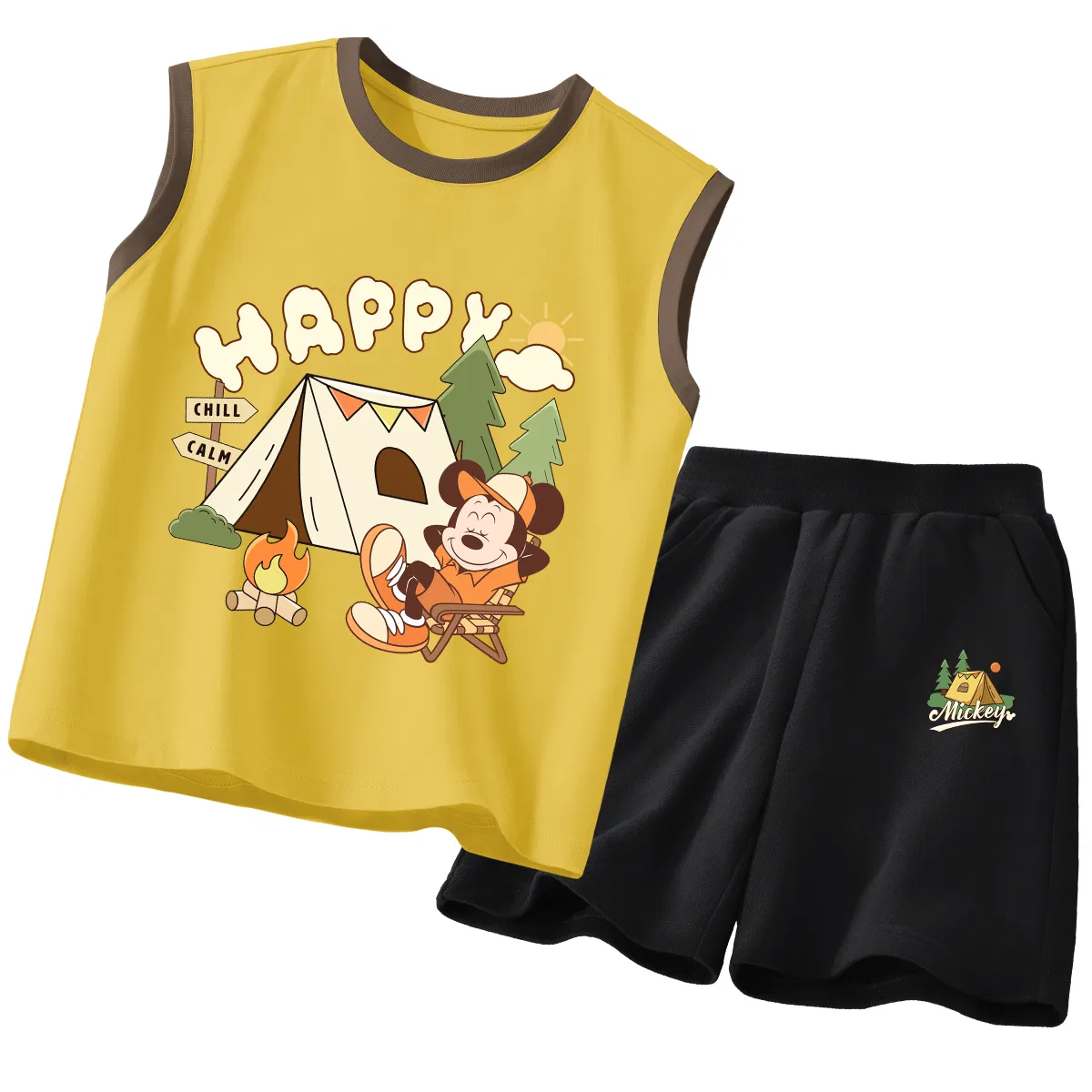 Детский спортивный костюм с круглым вырезом, тонкий, Disney, Di Leisure Brown Yellow+Di Tent K Black