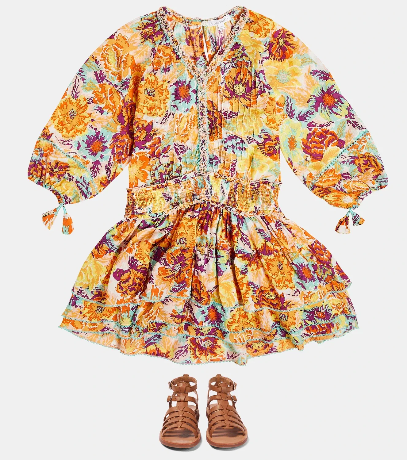 Платье с цветочным узором Yellow Rugosa Poupette St Barth Kids, оранжевый — фото 2