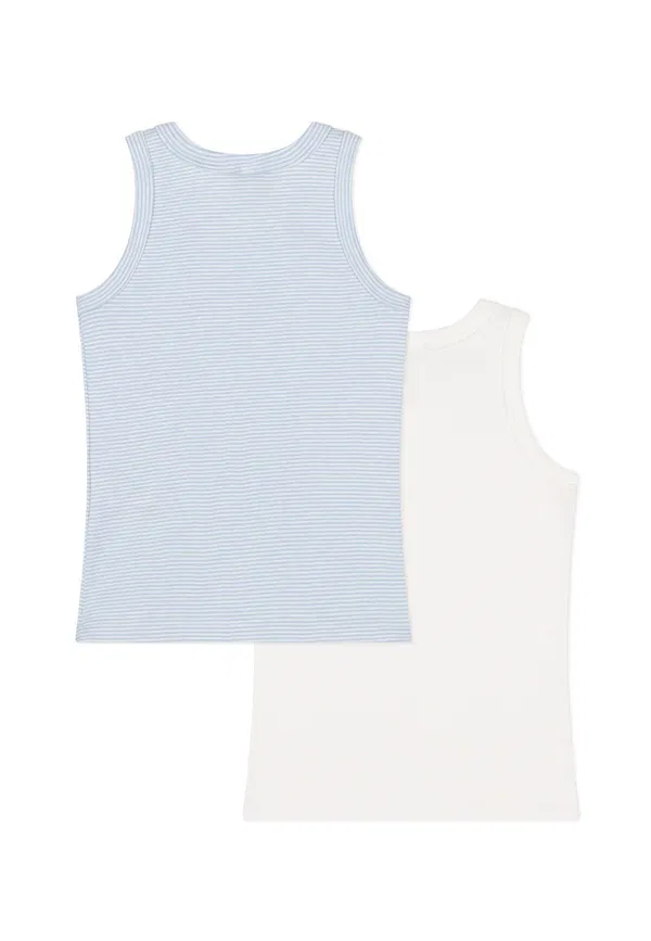 Майка полосатая Debardeurs cote 2 pack Petit Bateau, skyblue, white, белый/небесно-голубой — фото 2