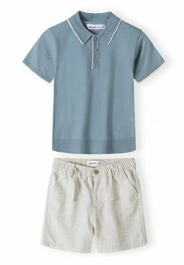 Комплект из футболки поло и шорт с эластичным поясом, Minoti, Light Blue Beige, светло-голубой/бежевый — фото 2