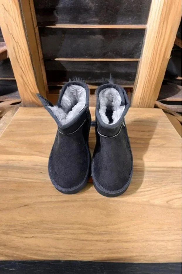 Детские ботинки для девочек на плоской подошве Yandan suede with cords, fur inside, thick sole, short children's boots & booties Sword, Gray — фото 3