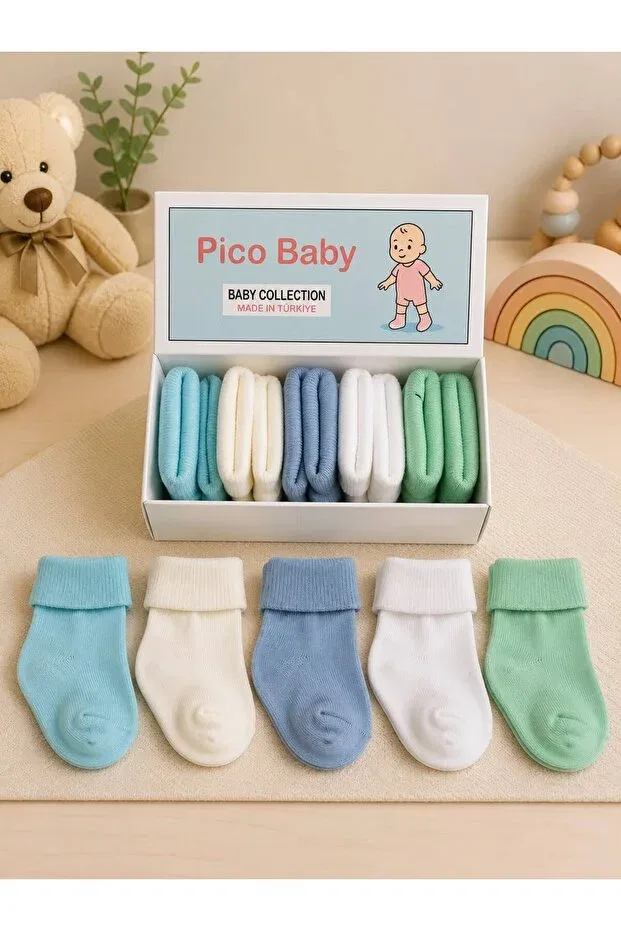 Детские носки хлопковые Organic cotton unisex 5-piece boxed premium newborn baby socks Pico Baby, Multicolor
