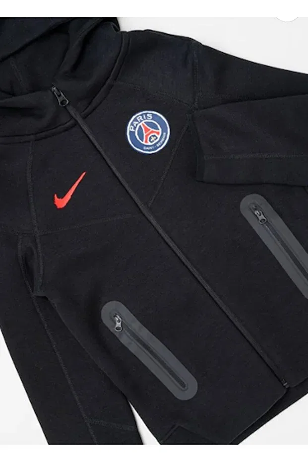 Детская толстовка с капюшоном Paris Saint-Germain Tech Fleece FZ Nike, Black — фото 4