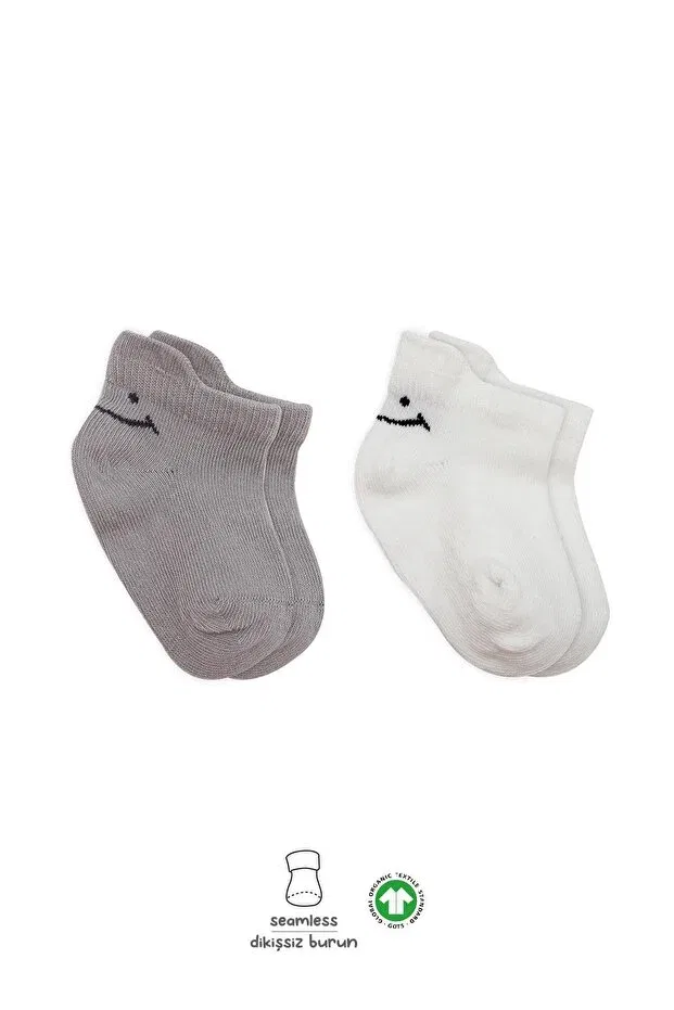 Детские носки для новорожденных хлопковые с принтом 2 Pack Smile Bow Bistyle, Gray-Ecru