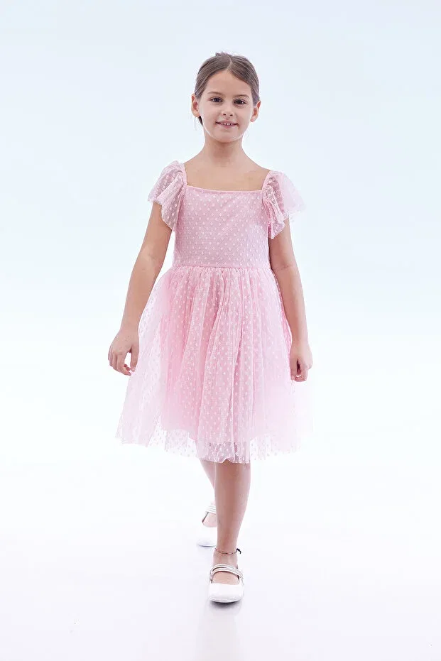 Детское платье для девочек из тюля с квадратным вырезом Ahengim Kids, Pink — фото 4