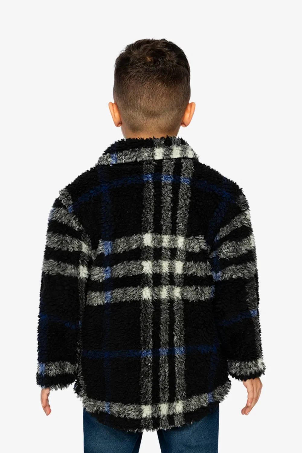 Детская рубаха-куртка на молнии с принтом Deux par Deux, Black and Blue Plaid — фото 4