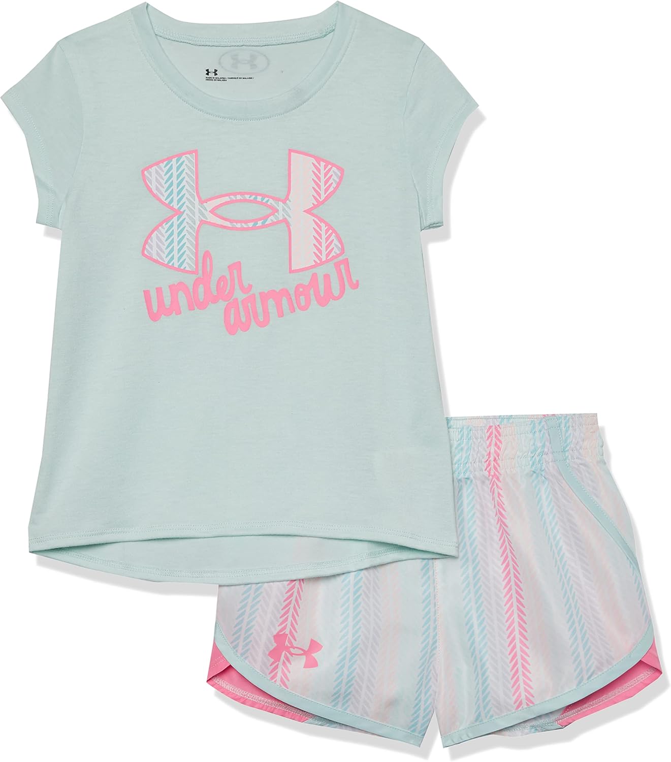

Комплект из рубашки с коротким рукавом и шорт для девочек Under Armour, прочный, эластичный и легкий, Sea Mist Logo Sp22
