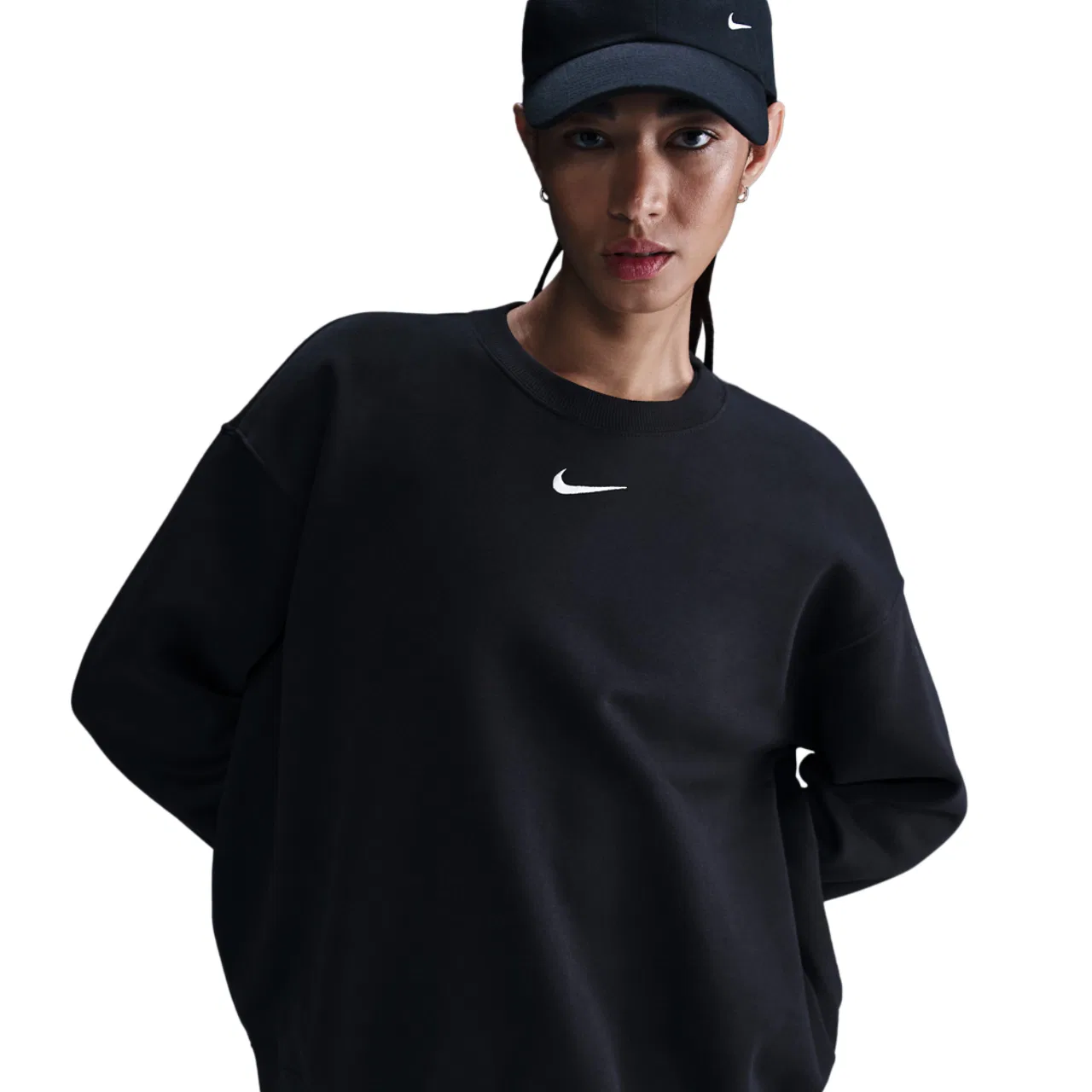 Женский флисовый свитшот оверсайз Nike NSW Phoenix Fleece OS Long Crew, цвет Black/Sail