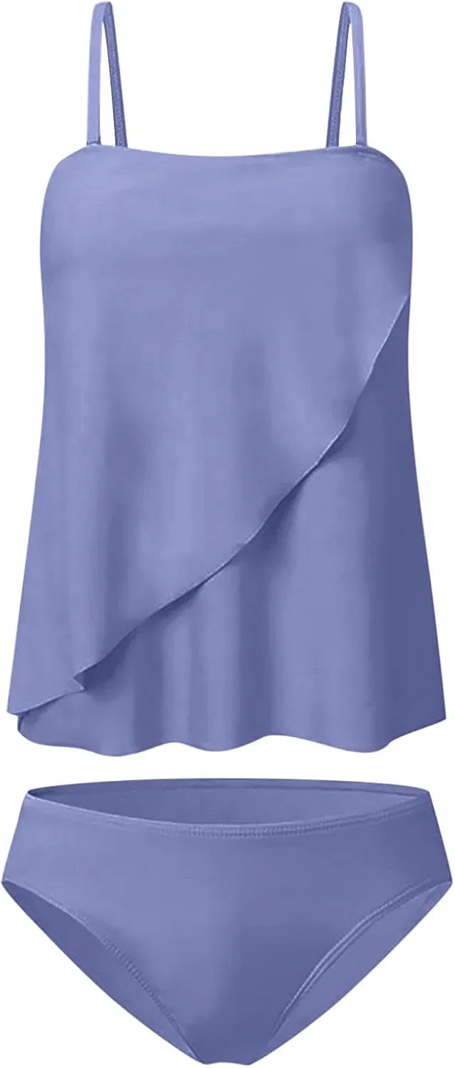 Женский танкини с бандо топом и бикини, Light Blue — фото 3
