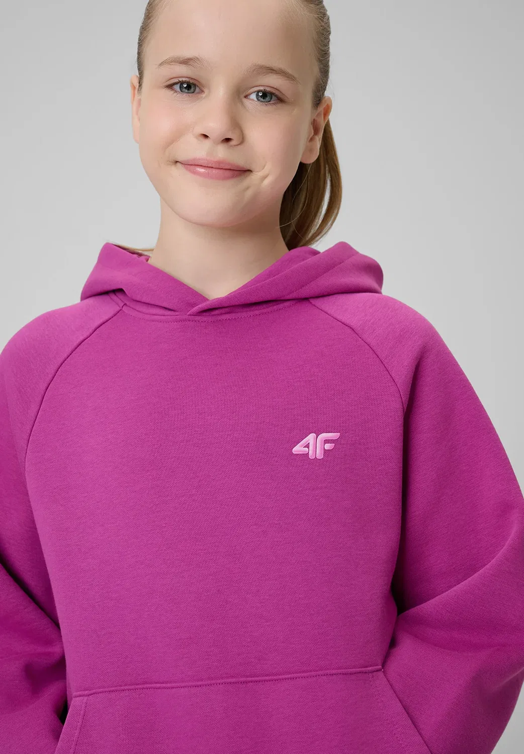 Bluza dresowa свободная z kapturem dziewczęca - różowa - толстовка 4F, Dark Pink — фото 4