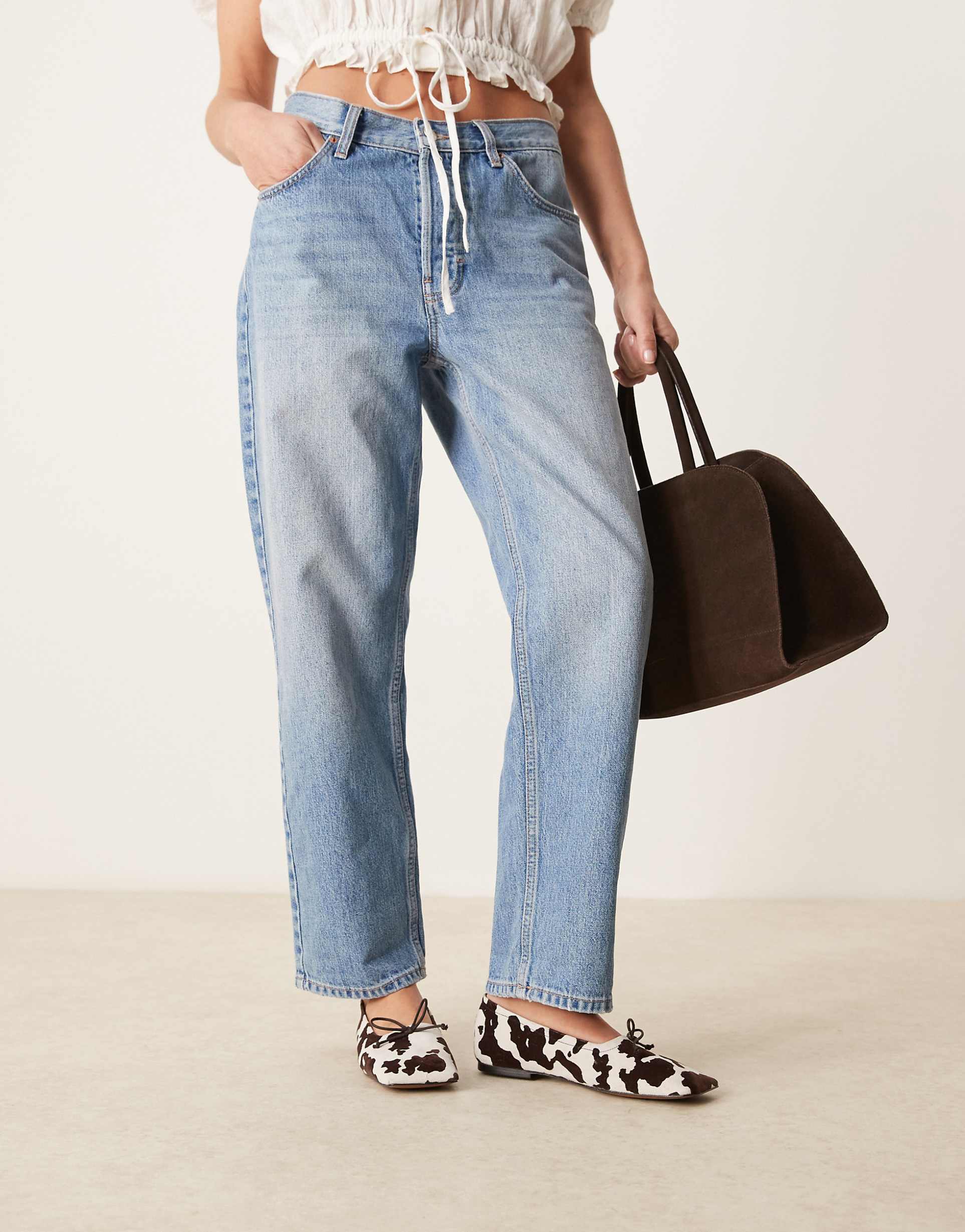 Балетки из замши премиум-класса Asos Design Lotus, кремовый/коричневый — фото 4