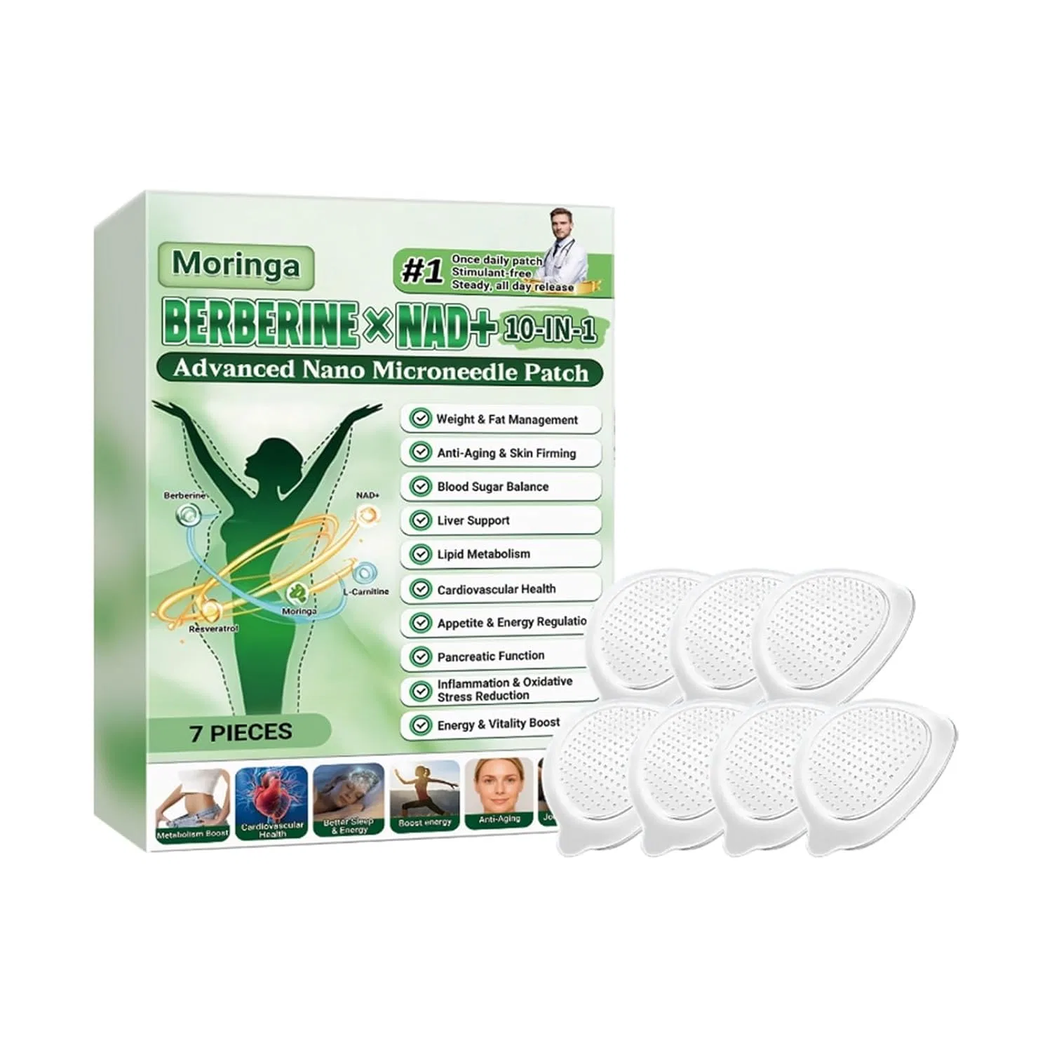 Пластыри с микроиглами Moringa 10-in-1, увлажняющие, для лица, 2 шт, Himscev