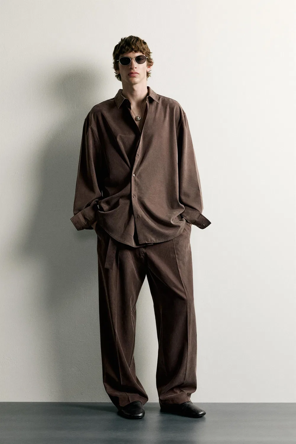 Свободная рубашка с перекрестным кроем ZARA, Dark brown