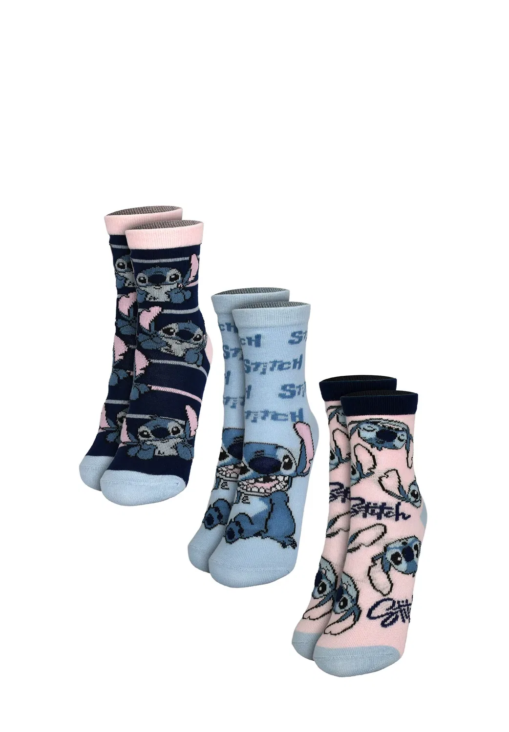 3Er pack lilo stitch socken sneakersocken söckchen - socks Disney, Blau Rosa