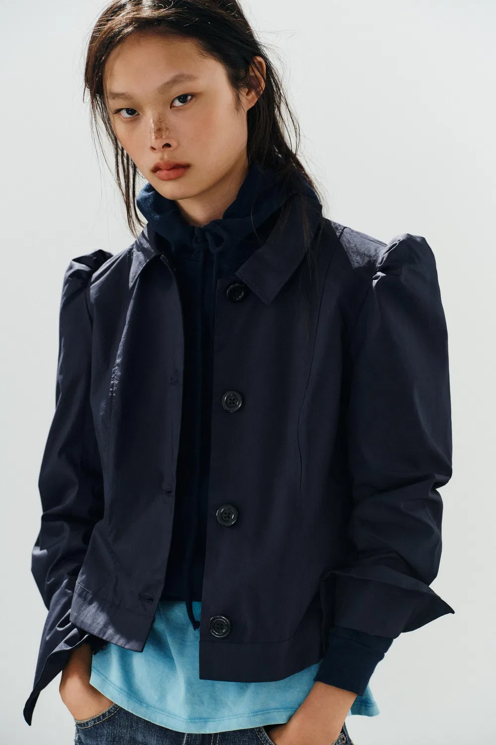 Блейзер с короткими присборенными плечами ZARA, Blue — фото 3