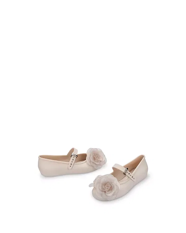 Детские балетки для девочек с цветочным декором Mini Melissa, бежевый — фото 2