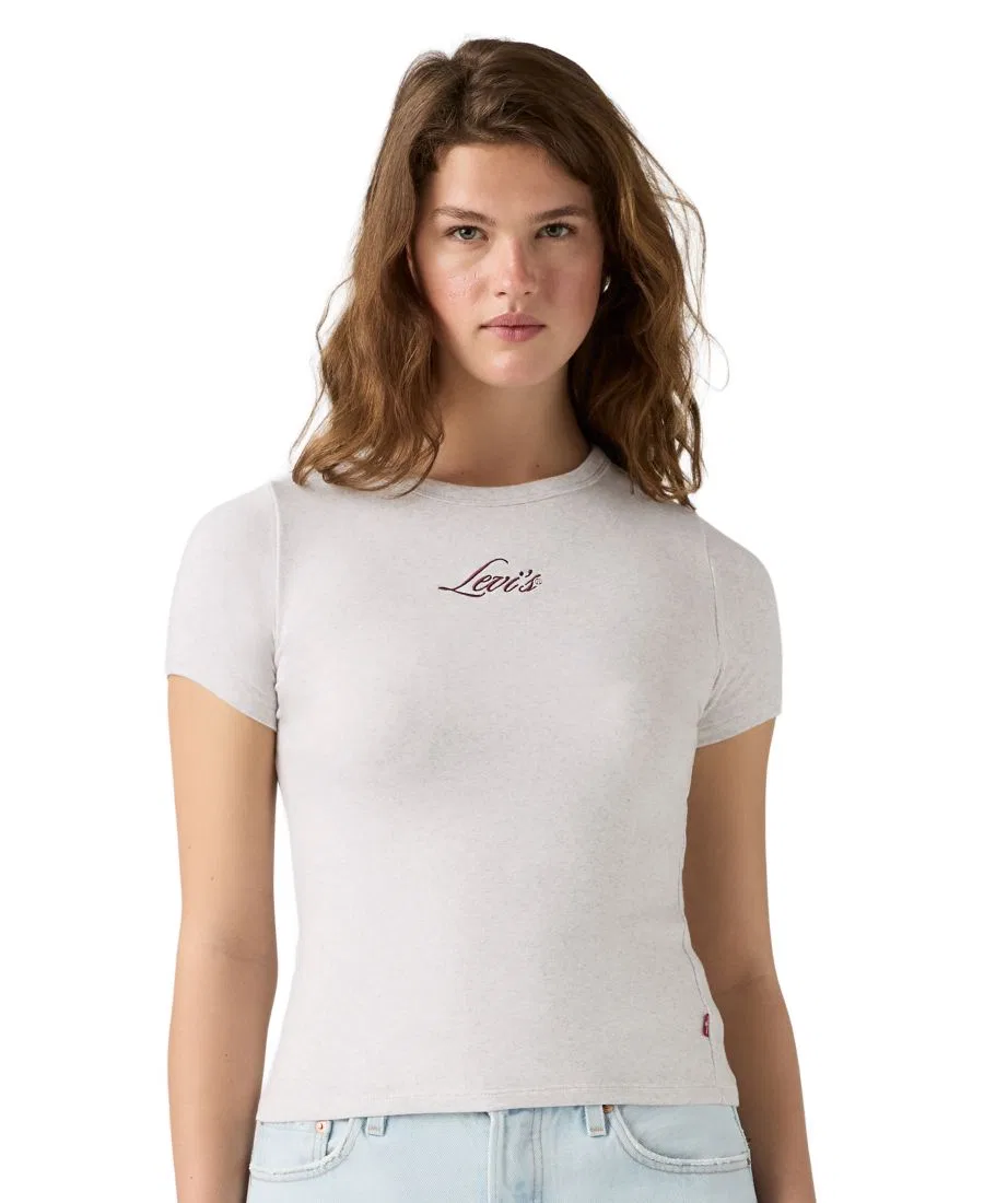 Футболка женская с коротким рукавом, ребристый трикотаж, с вышивкой Levi's, Orbit Heather Gray