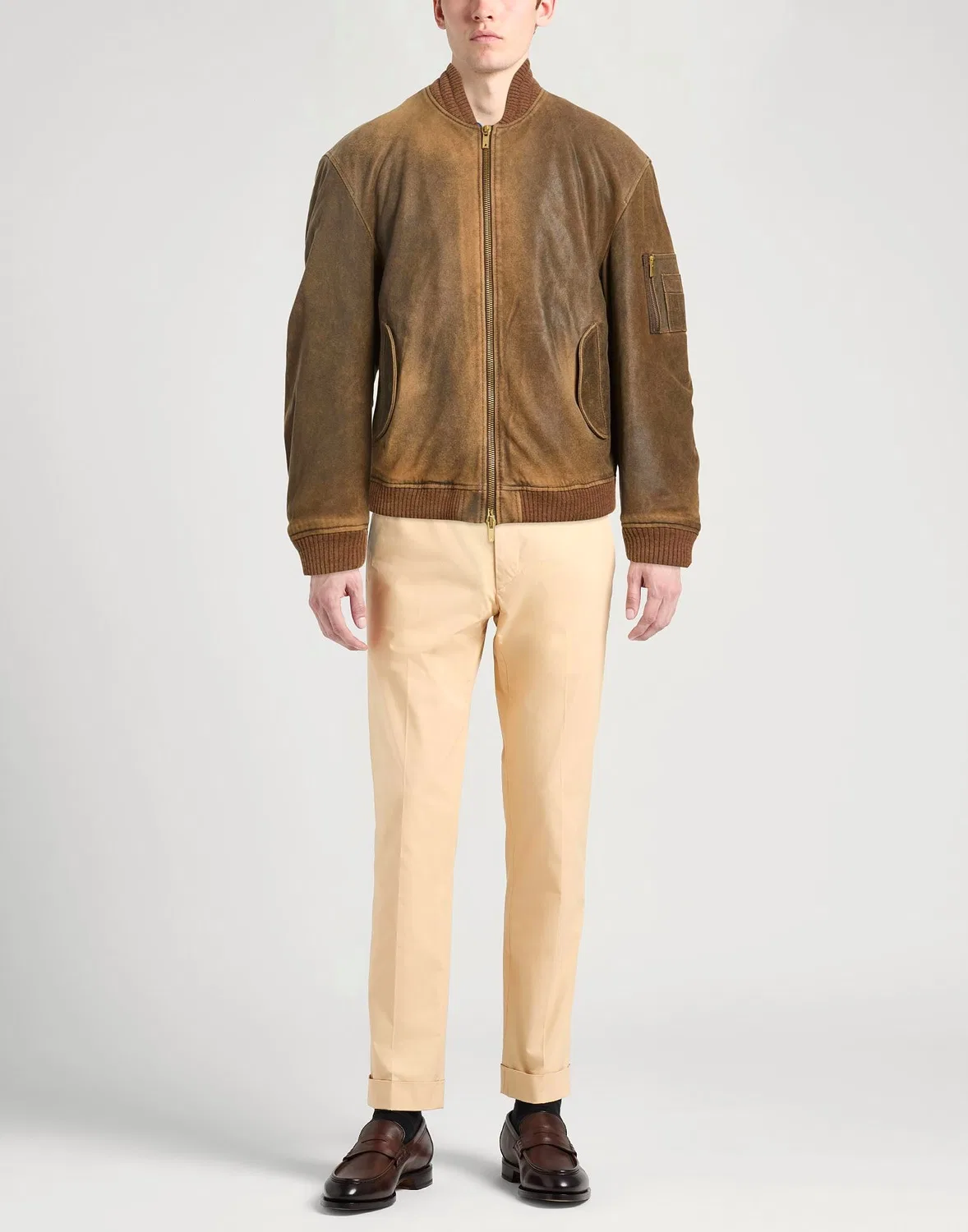 Мужская куртка-бомбер из овчины Golden Goose, светло-коричневый — фото 2