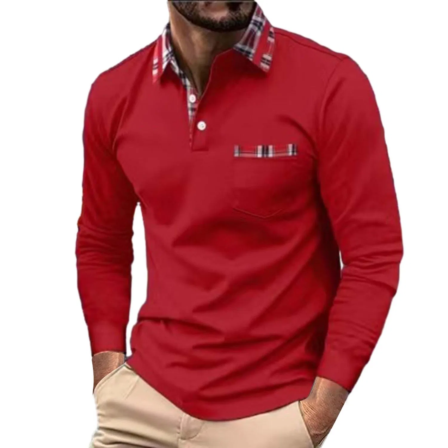 Мужское поло с длинным рукавом Regular Fit для мужчин, Red