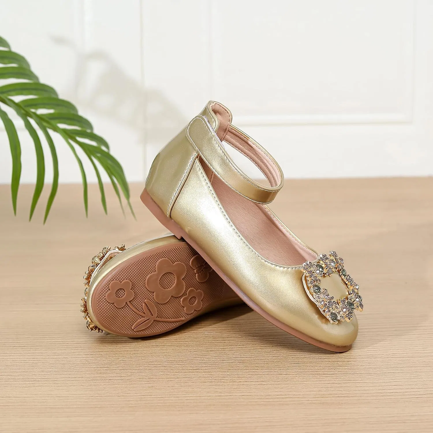 Детские балетки для девочек с ремешком на щиколотке Mary Jane Wxiaoduu, Gold — фото 3