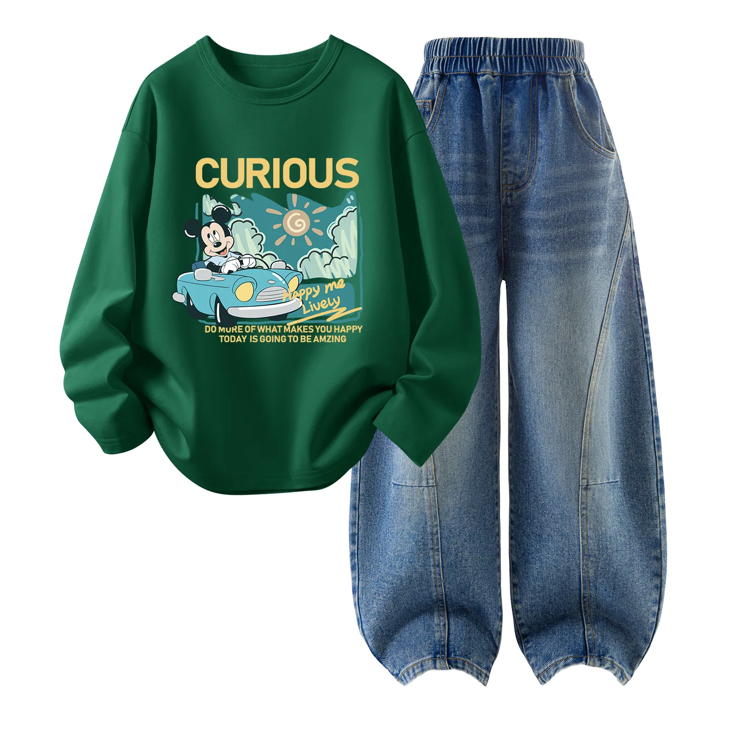 Детский комплект из футболки и шорт с принтом Disney Di Sweet K Light Pink+Solid Color Denim Blue — фото 3