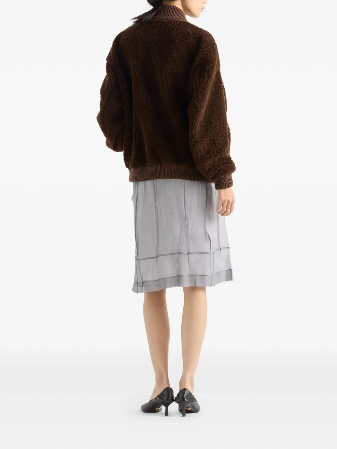 Куртка с логотипом и рибаными отделками Prada, коричневый — фото 4