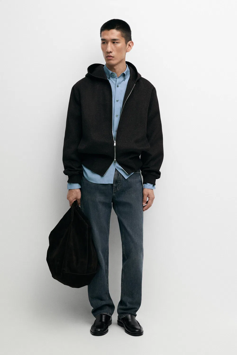 Куртка с капюшоном Massimo Dutti, из двойной вязки из шерстяной смеси, Charcoal