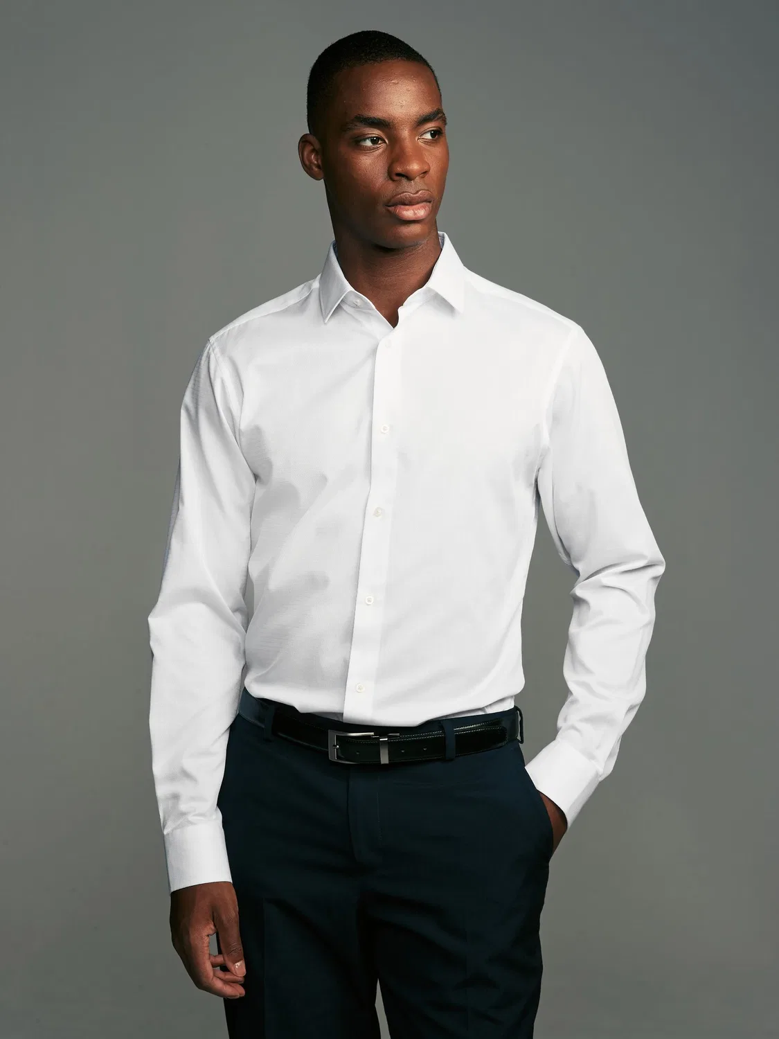Рубашка повседневная, slim fit, White Easy Care Textured Next, белый — фото 2