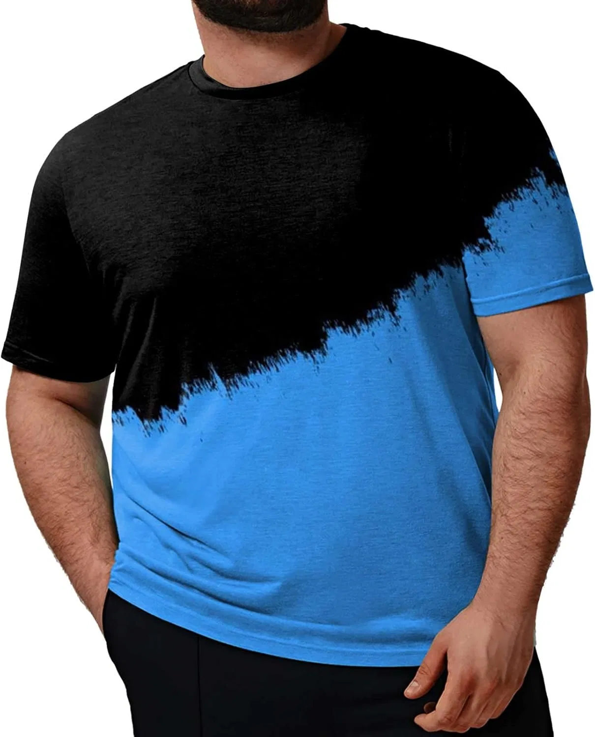 Мужская футболка с цветовым блоком, хлопковая, Crew Neck, синий