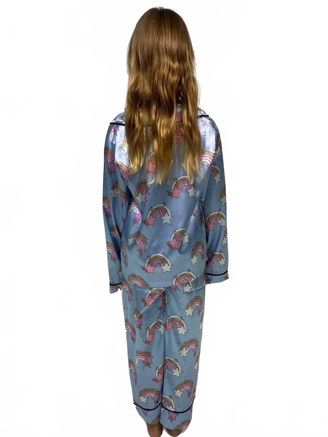 Детский пижамный комплект с принтом Rainbow & Stars Silky Set Mini Dreamers, синий — фото 3