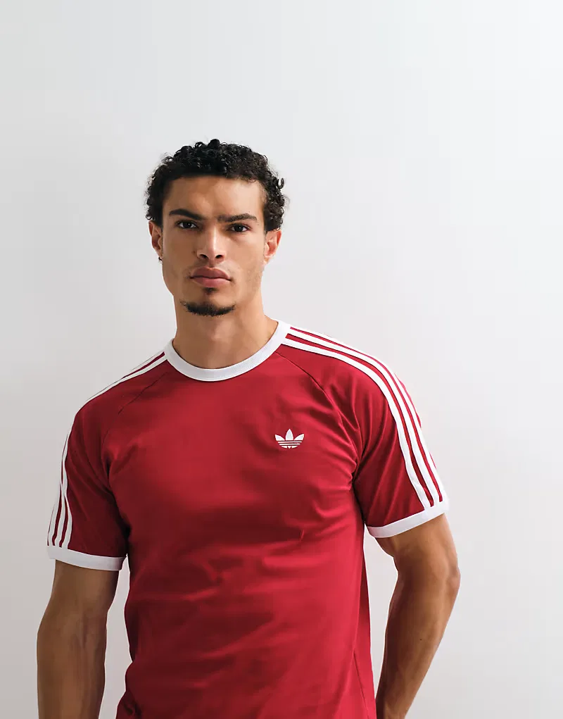 Футболка Adidas Originals с тремя полосками, красно-белая