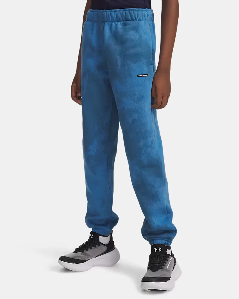 Детские штаны на флисе с начесом, внутренний шов 63,5 см, UA Icon UnderArmour, Aegean Blue/Black