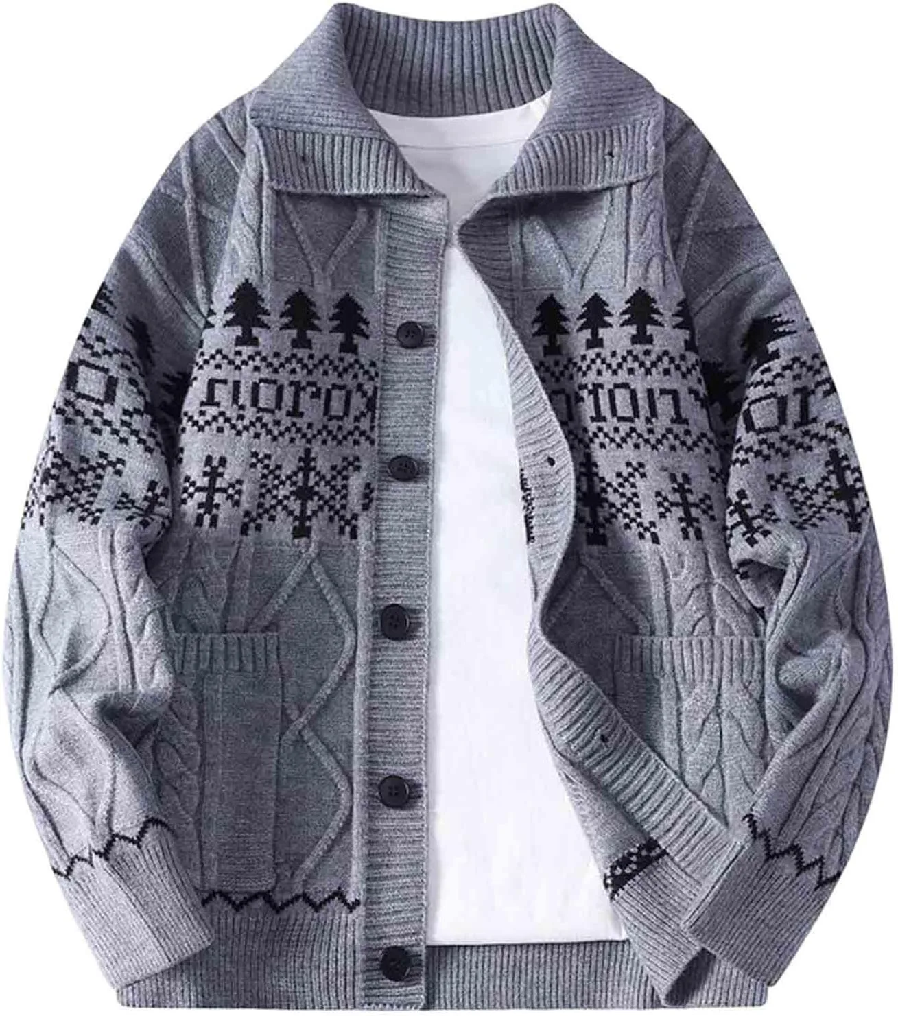 

Мужской кардиган Ugly Christmas Sweaters с воротником-стойкой, кабельной вязкой и карманами