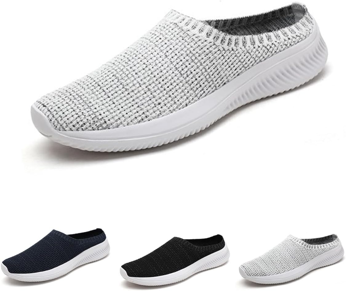 

Мужские сетчатые вязаные мюли DESESE, удобные сабо с закрытым носком, дышащие, на стопу, нескользящие повседневные тапочки-кроссовки с открытой пяткой, серый