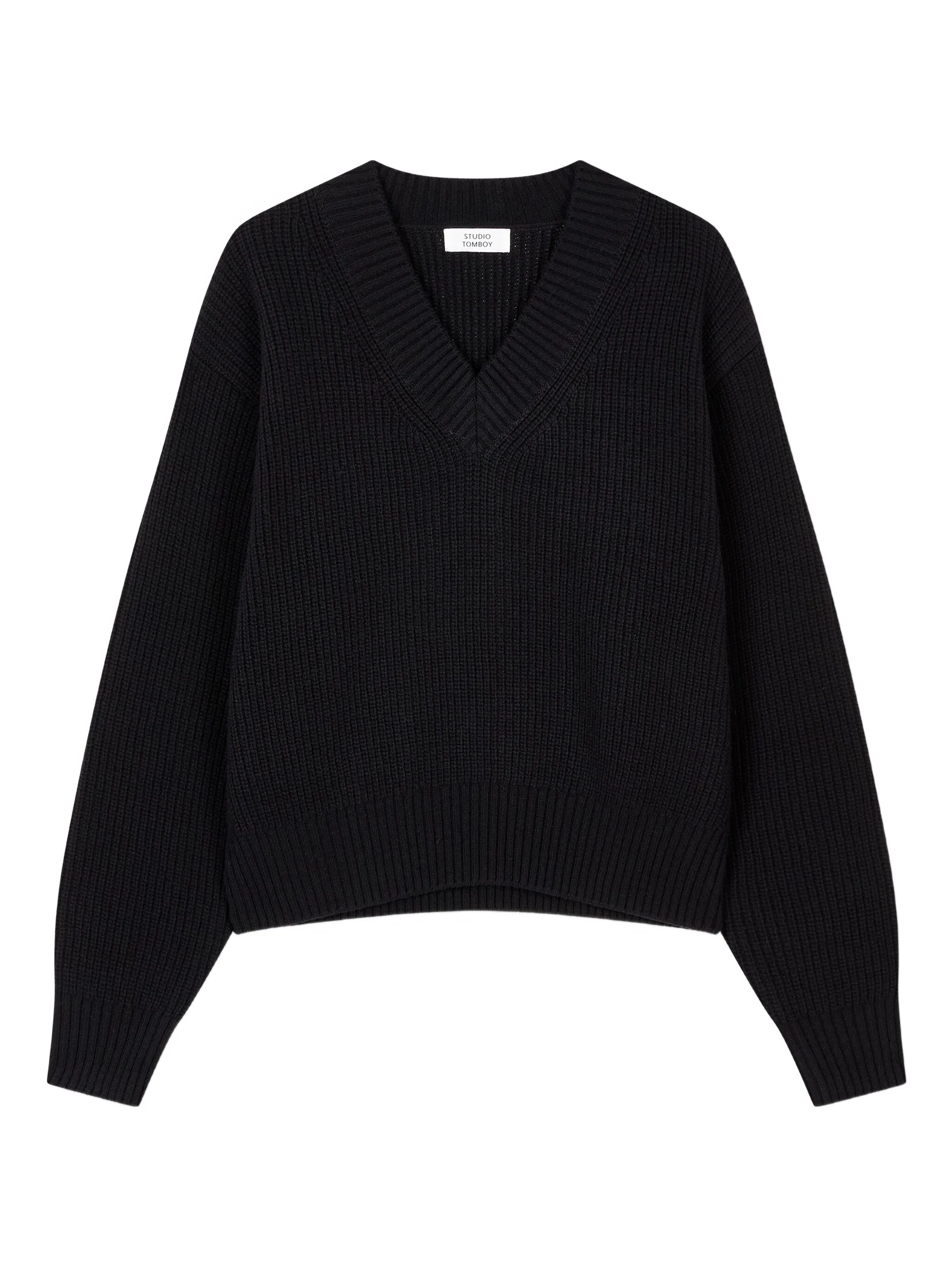 

Свитер в рубчик с V-образным вырезом Studio Tomboy, черный