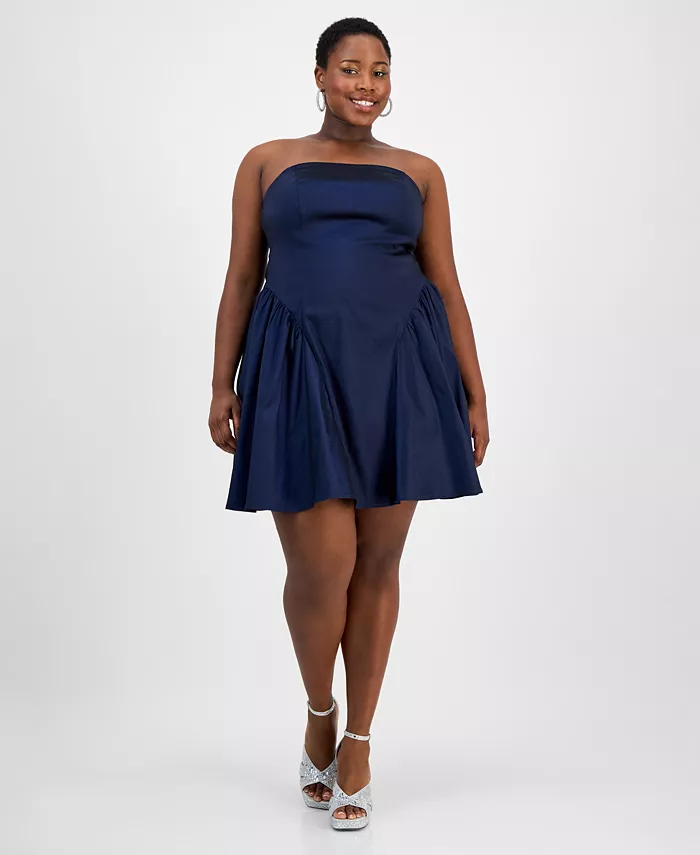 

Модное платье плюс сайз без бретелей из тафты Emerald Sundae, синий