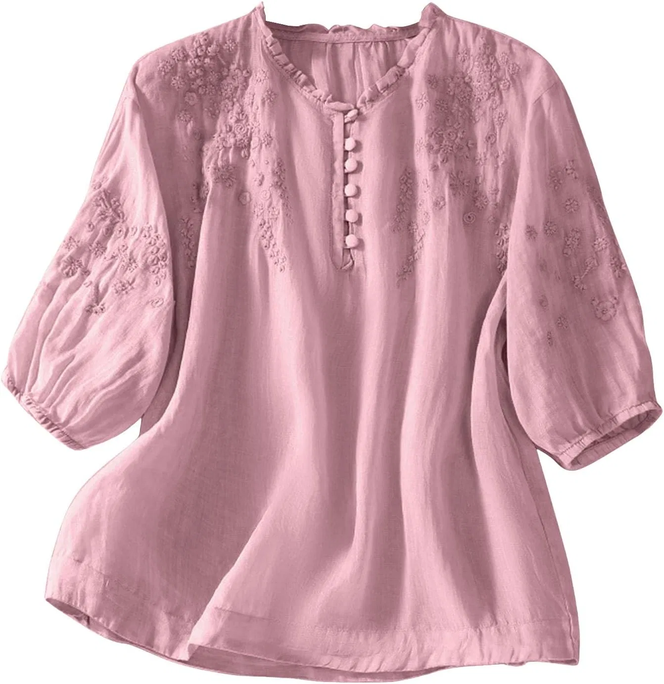 Блуза с вышивкой, свободная Henley Neck, красный