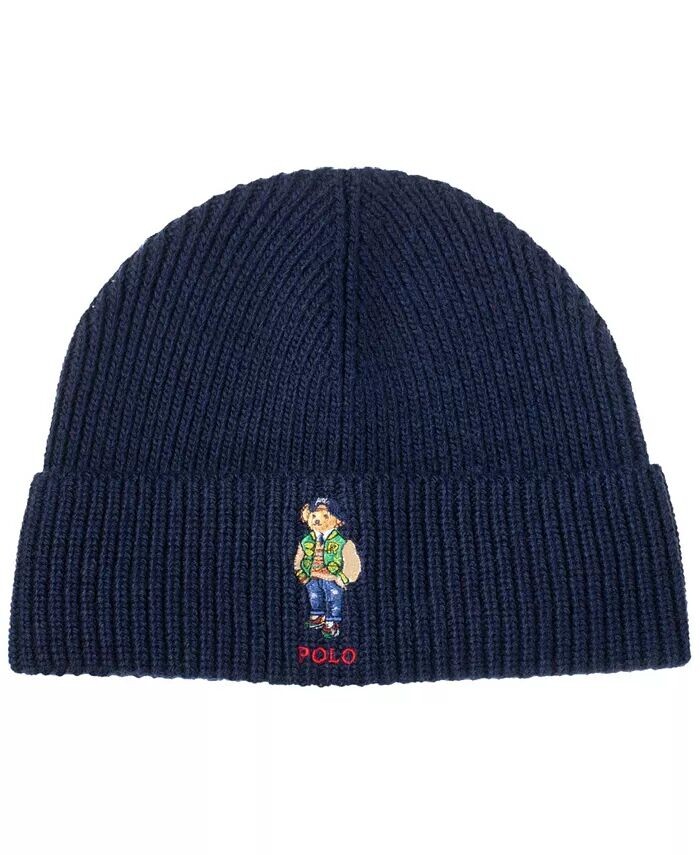 

Мужская фирменная университетская шапка с медведем Polo Ralph Lauren, синий