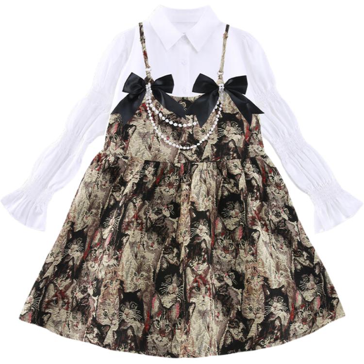 

Детский комплект из двух предметов с юбкой и лацканом средней длины PROTECTCAMEL, kitten