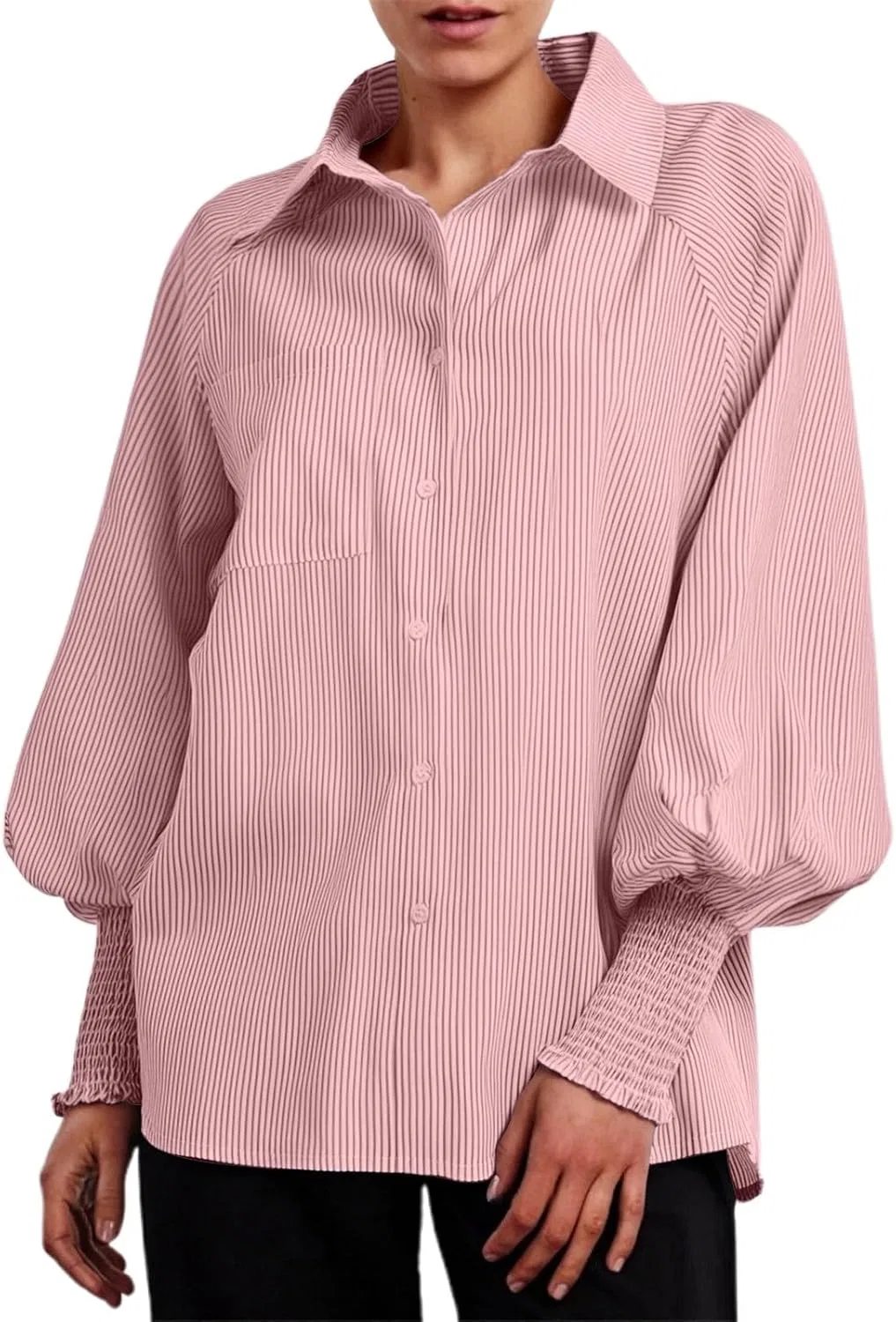 Блузка в полоску, свободная, Commuting Casual, красный