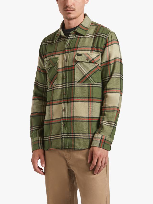 

Боуэри хлопковая фланелевая рубашка Regular Fit в клетку Brixton, Wild Green