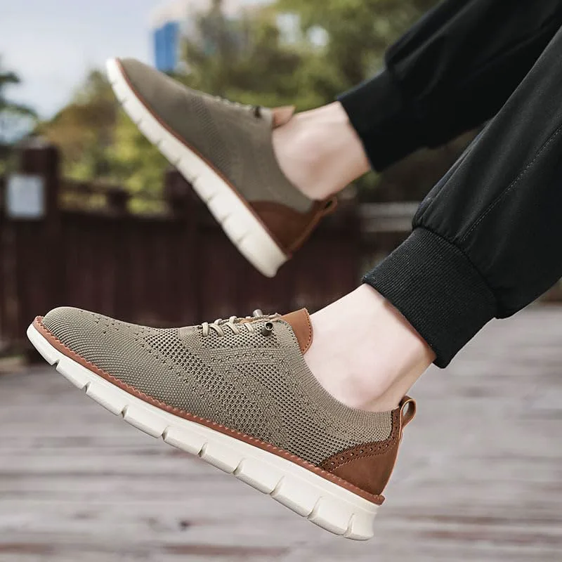 Мужские повседневные сникерсы Oxford Business Casual, модная сетчатая обувь для повседневного ношения, легкие шнурованные туфли, дышащий верх, обувь для работы, путешествий и ежедневных поездок Toumov, хаки — фото 4
