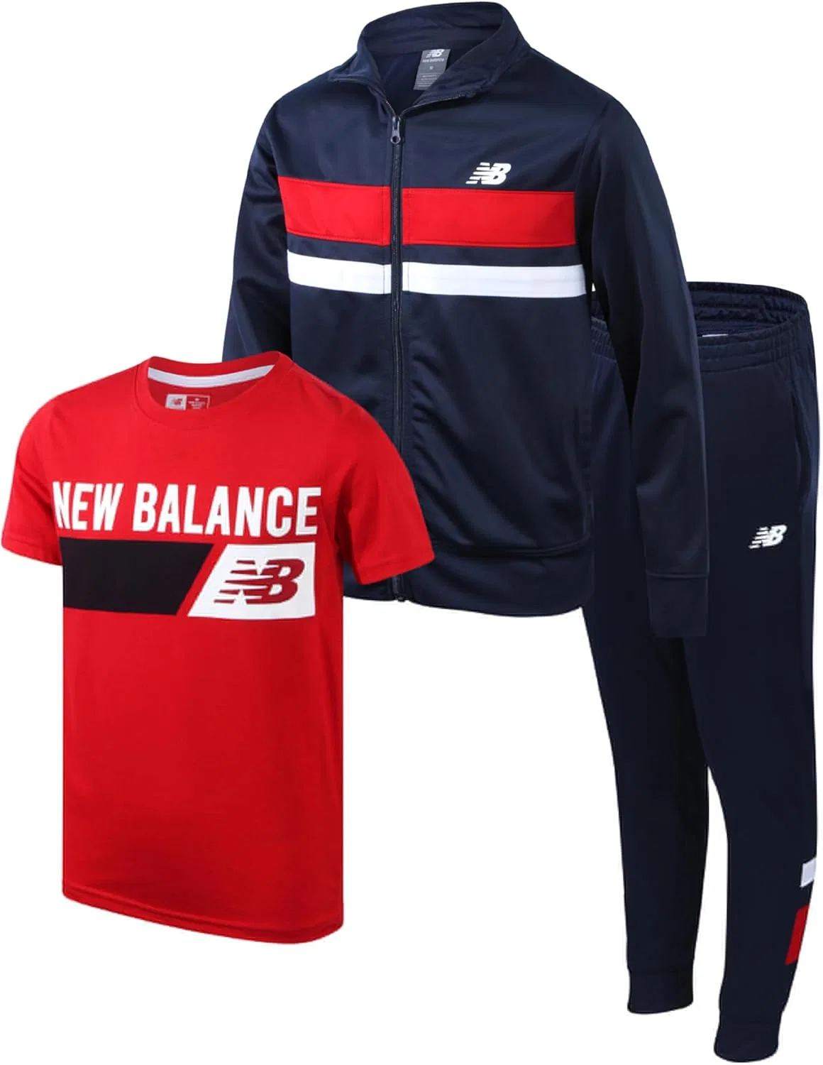 Детский спортивный костюм New Balance, 3 предмета: футболка, куртка, джоггеры, Indigo