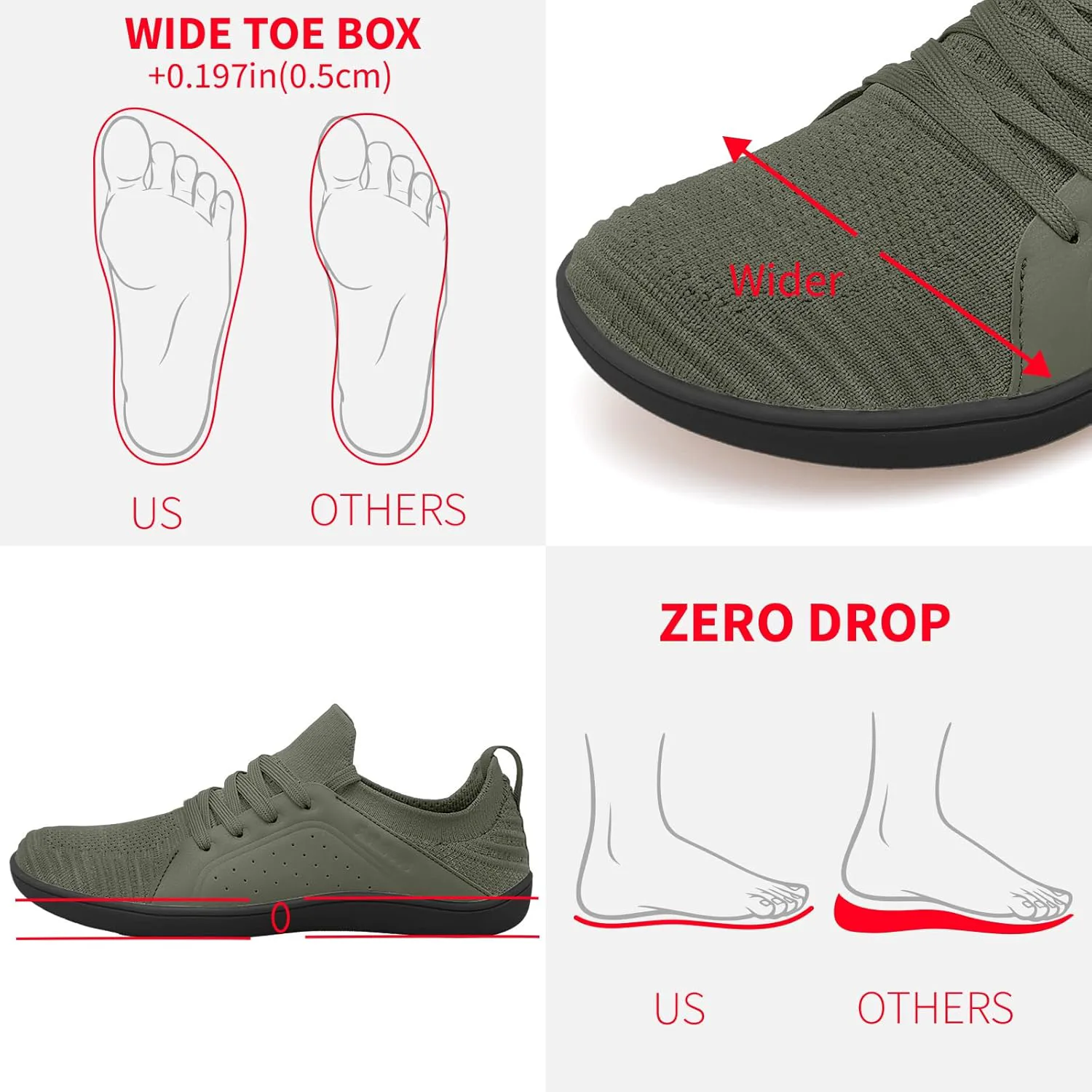 Мужские Босоножки relxfeet Минималистичные Кросс-Тренеры Обувь для Широкого Пальца Ходьба Обувь С Нулевым Каблуком Кроссовки для Беговых Троп, зеленый — фото 3