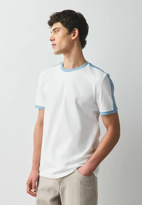 Футболка Regular Fit Next, over arm stripe ringer t-shirt, цвет экрю-бело-голубой